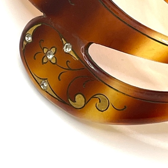 Vintage Tortoiseshell Lucite Decorated Large Hair Comb - Picture 11 of 12